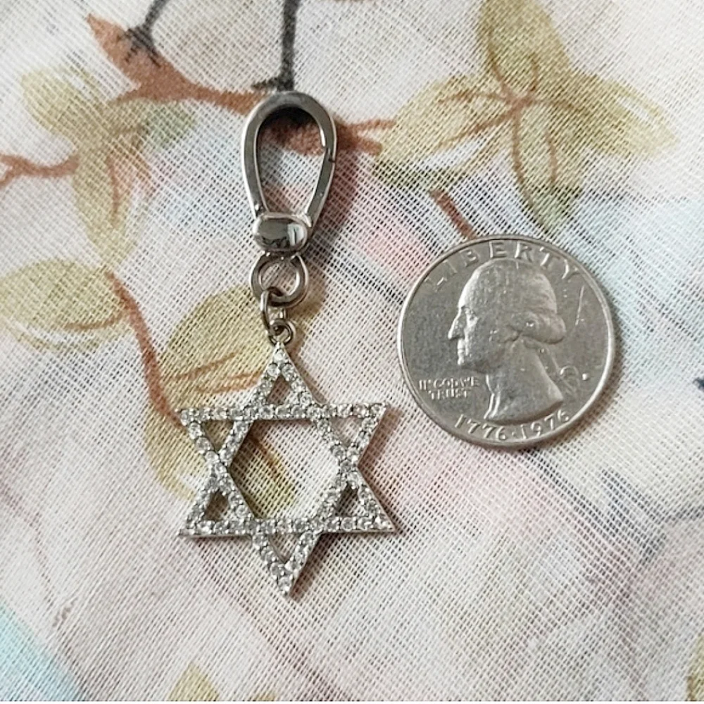 Star of David Jewish Rhinestone Silver Tone Purse Zipper Pet Charm Keychain NEW